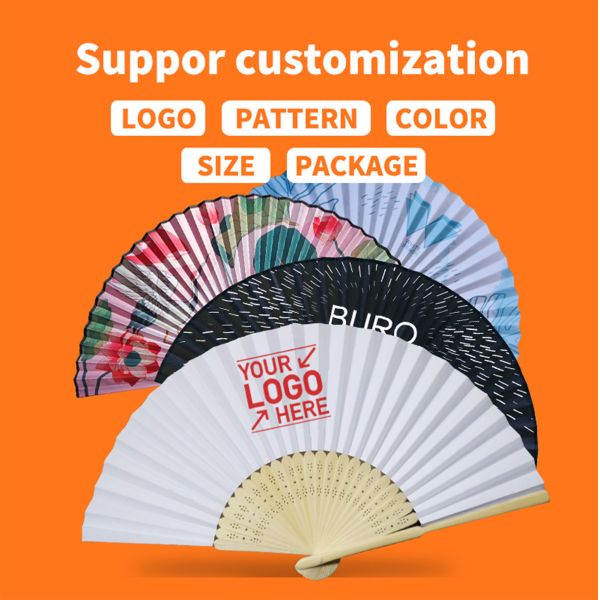 Personalized Custom Fabric Bamboo Hand Fan Bamboo Craft Folding Hand Fan
