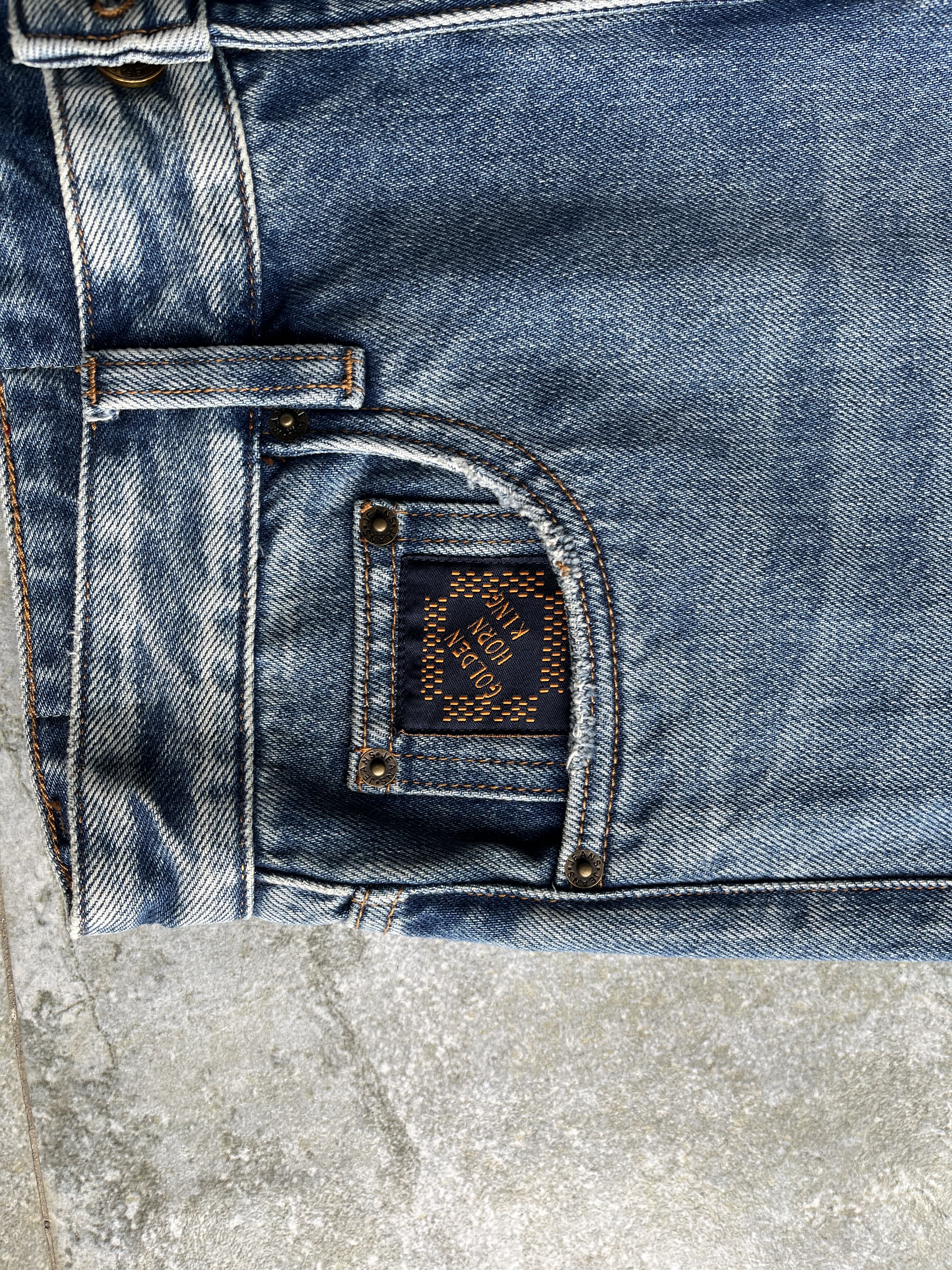Medium Blue Men's Jeans Faded Loose Wide Leg Jeans Horizontal
