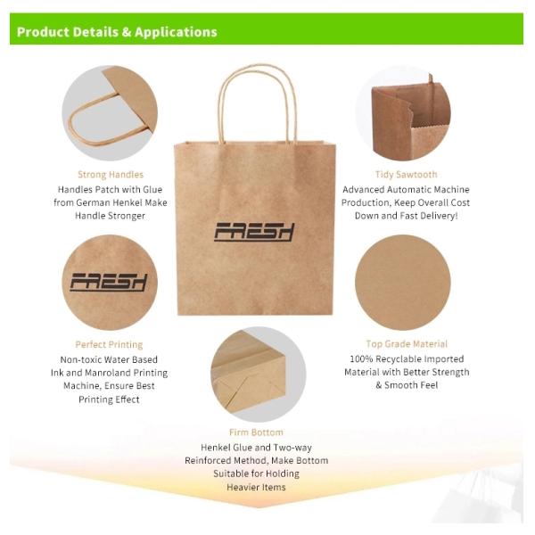 Wholesales Custom Logo Printed Cheap Recycled Take Away Food Packaging Shopping Brown Paper Bag With Twisted/Flat Handle
