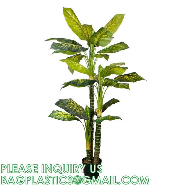 Artificial Golden Dieffenbachia Plant 43 Inch Tall Fake Tropical Lifelike Tree in Pot Silk Faux Dark Green Plant