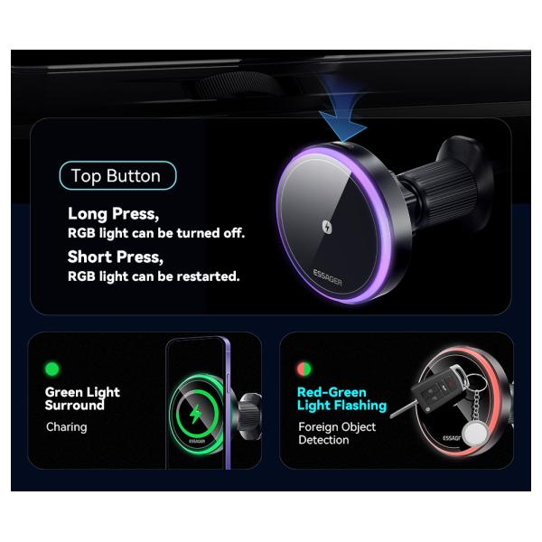Magnetic 15W Wireless Charging Air Vent Car Mount Phone Holder ESSAGER T1