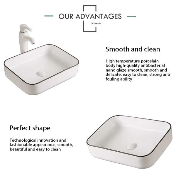 Небольшая прямоугольная встречная верхняя раковина сосуда фарфора таза мытья 20 дюймов