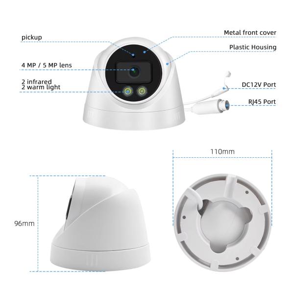 Camera De  IR Full Color CCTV Dome IP POE Network Camera Cctv 2.8mm Night Vision Poe 5mp Dome Security Camera