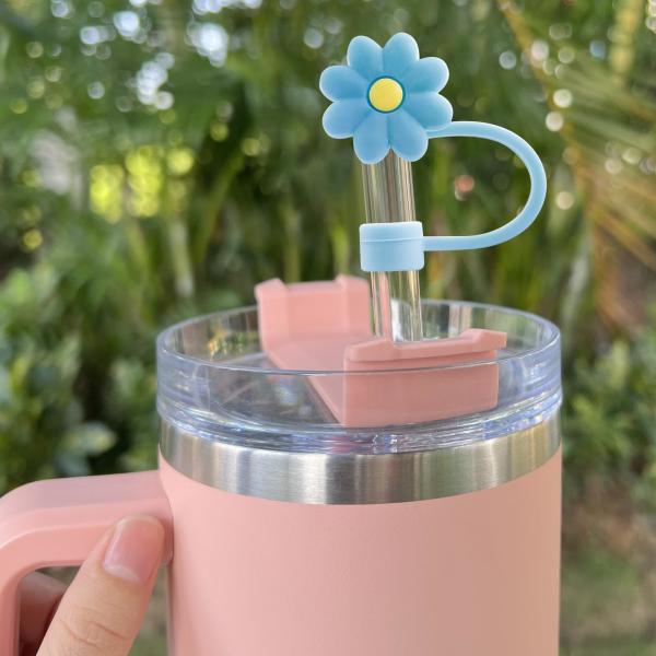 Toppers de paja de flores de silicona Reutilizables cubiertas y tapas para 9-10mm Las pajitas se ajustan Stanley 30 & 40oz Stambler Stanley Cap tapa
