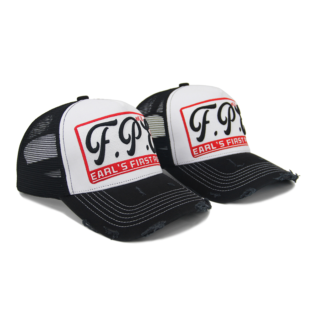 Classic Mesh Cotton 5 Panel Trucker Cap 3D Embroidery Snap Back Distressed Gorras Sports