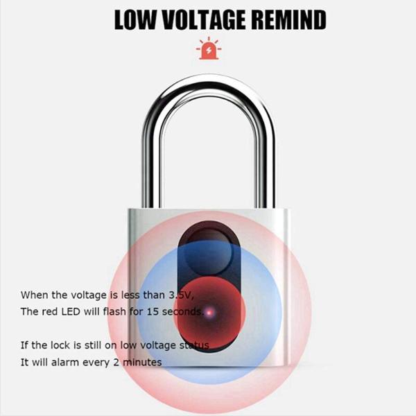 Bike Fingerprint Unlock Security Zinc Alloy Smart Electronic Padlock Waterproof Anti-theft