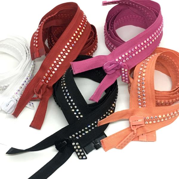 #5 #10 Auto-Lock Rhinestone Metal Zipper Open End In Red