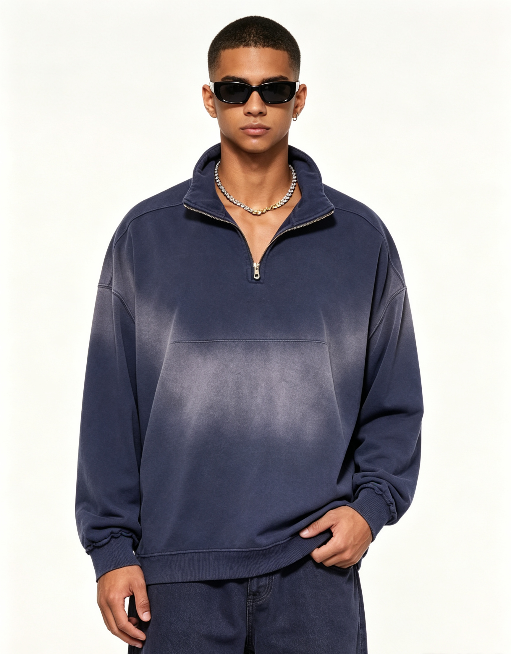 465G Cotton Blend Gradient Zip Stand Collar Oversized Street Jacket 4 Colors Spring Autumn