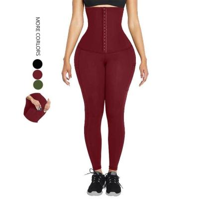 Private Label Tummy Control Pants Breathable Waist Trainer Leggings for Women in Black