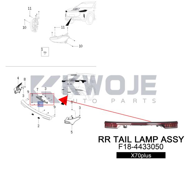 Jetour X70Plus éclairage arrière LED F18-4433050 OEM remplacement