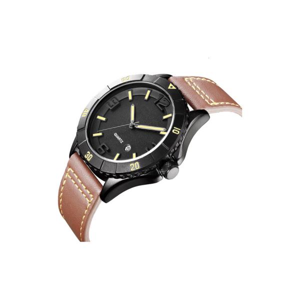 Nickel Free Alloy Classic Quartz Watch Leather Strap PVD Plating
