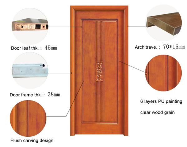 Moistureproof Flat Teak Solid Wood Flush Doors 70mm Width Internal Wooden Door