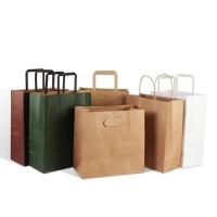 Embalagem sustentável de alimentos de cores personalizadas para levar embalagem Saco de papel Kraft com alça 16x6x12 polegadas