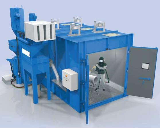 Automatic Recycling Sandblasting Booth With Steel Plate / Sandwich Panel Chamber Material