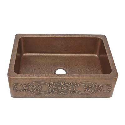 Farmhouse Copper Kitchen Bathroom Sinks One Bowl Embossed Scroll Design