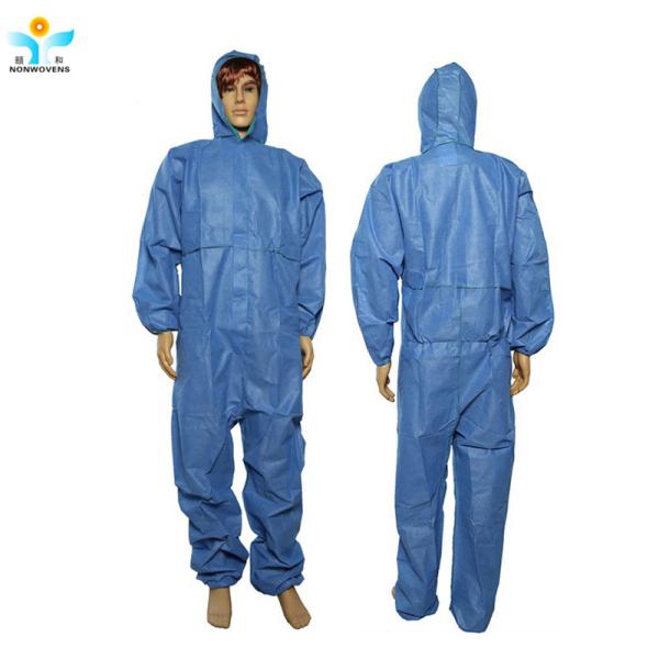 White Blue Disposable Protective Coverall Elastic Cuff Dustproof With Breathable Material