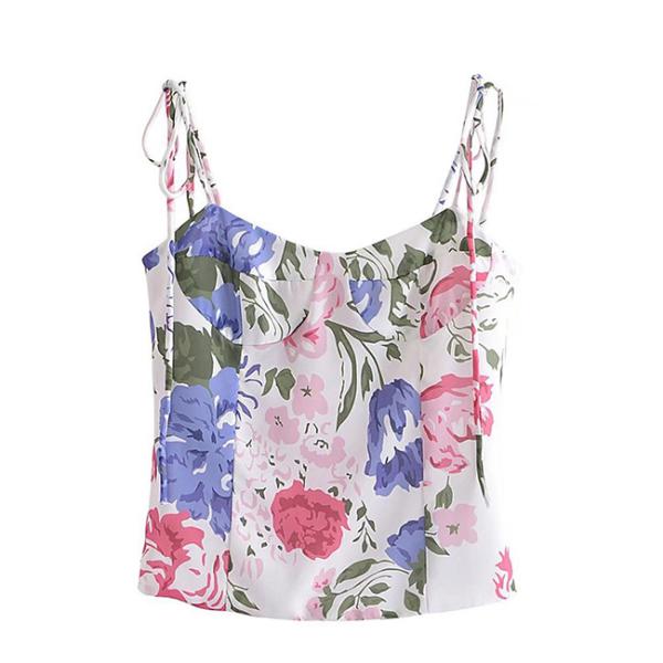 Дамы флористической печати верхних частей танка женщин 100% полиэстер безрукавные подрезывают верхние части
