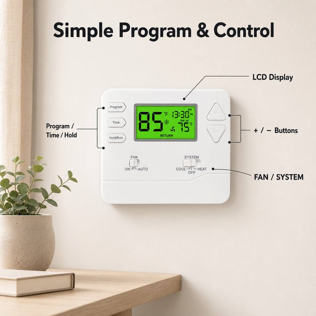 Riseem Wall or Junction Box Mounting Programmable Room Air Conditioning Thermostat with Energy-Saving Feature