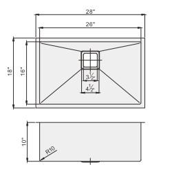 28 Inch Undermount Stainless Steel Kitchen Sink Brushed Surface Treatment
