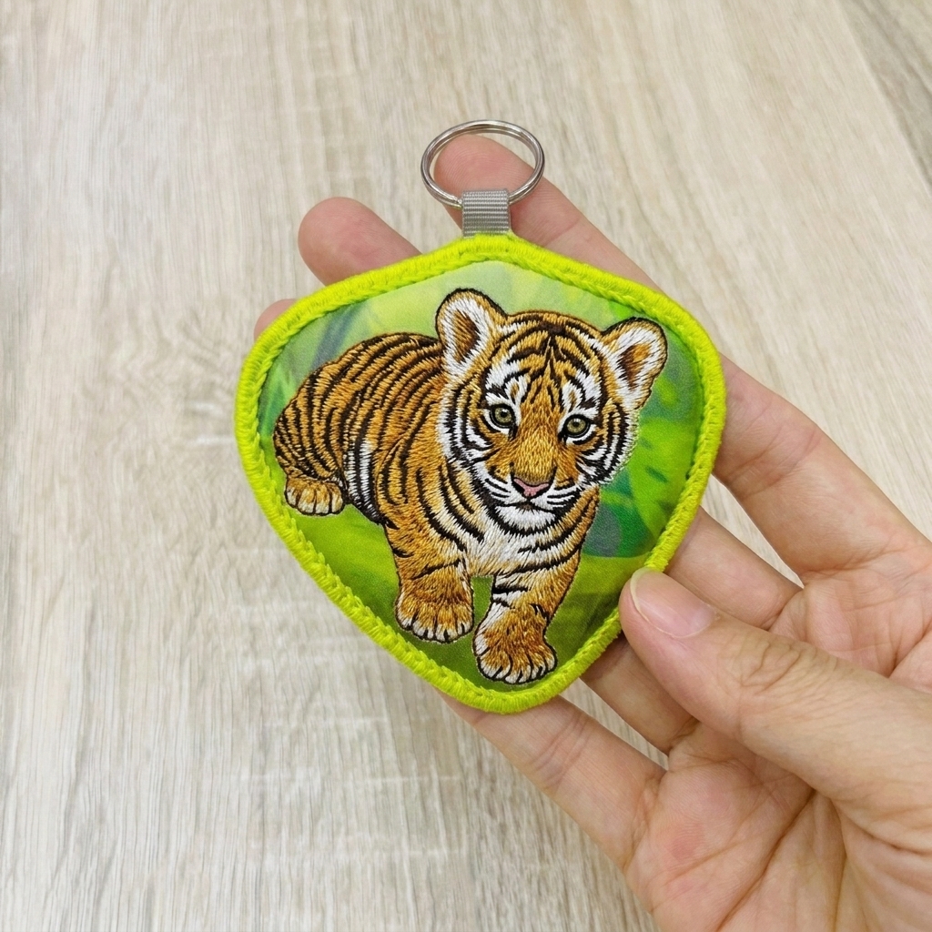 Customized Eco-Friendly Rubber Silk Screen Printed Rectangular Hanging Ring Embroidery Keychain