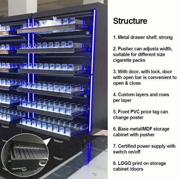Satom Customized Layers Automatic Door Metal Cigarette Tobacco Display Cabinet