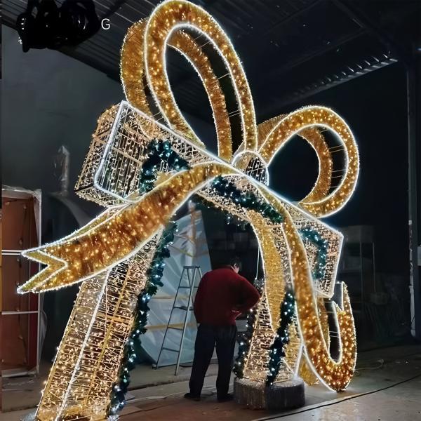 LED Gift Bow Light Arch, Large Outdoor Christmas Light Tunnel, Waterproof Commercial Festival Light Decoration for Shopping Mall Park