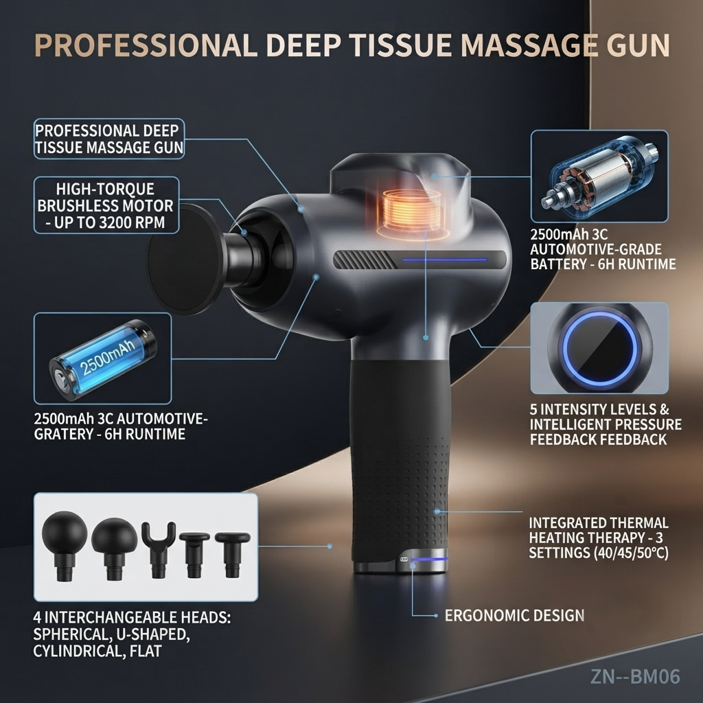 ZN--BM06 Professional Deep Tissue Electric Massage Gun with 3-Level Thermal Heating Therapy