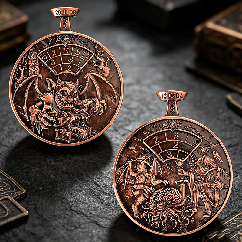 Luxury Zinc Alloy Metal Dice Spinner with 3D Dragon Relief and Press-to-Spin Mechanism for DND RPG Gaming