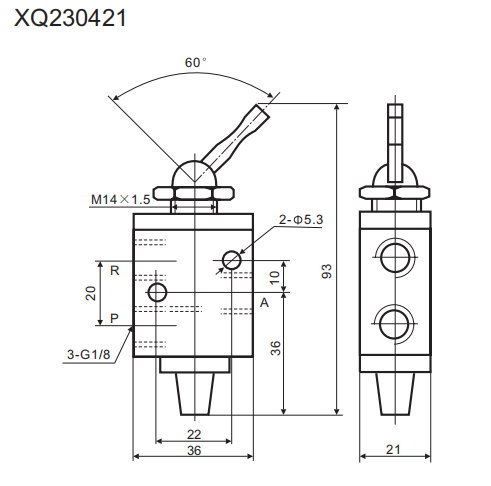 Vanne manuelle pneumatique en aluminium série XQ avec orifice 1/8