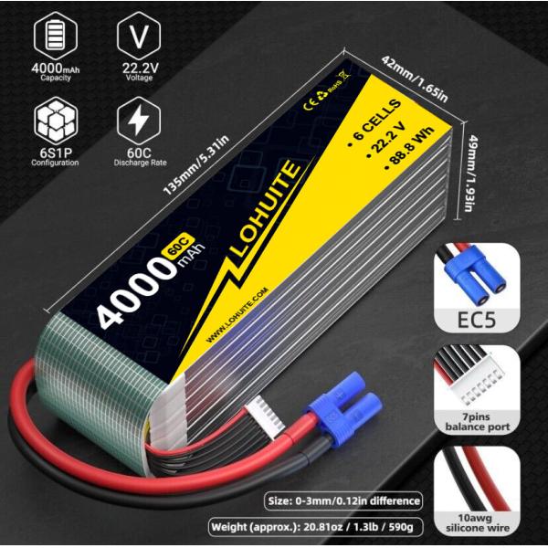 Bateria Dean 60C 6S LIPO bateria 22.2V 590g taxa de descarga 30C-60c