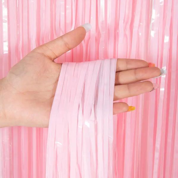 Customizable Waterproof Fluorescent Pink Foil Fringe Curtain Festive Occasion Decoration Eco Friendly