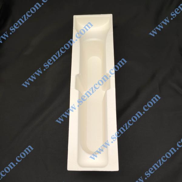Paper pulp molding packaging for small household appliances. Foldable hair straighteners and hair curling irons. Environmentally friendly white paper pulp molding inner lining packaging.
