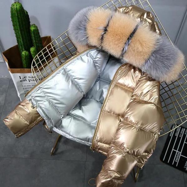                  Fox Fur Collar Down Jackets Bubble Coats Women Short Coats for Ladies Puffer Jacket Winter Coats Women             