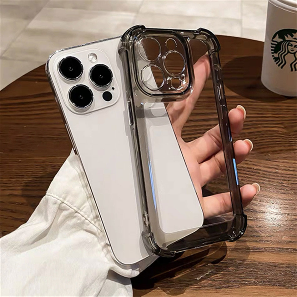 For Luxury Shockproof Anti-yellow Clear Hard Phone Case for 14 13 Pro Max Soft Silicone Bumper Transparent Cover