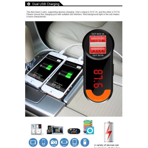 Wireless Bluetooth FM Transmitter With Dual USB Ports Car Charger