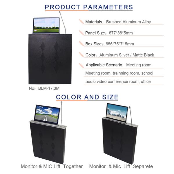 17.3 Inch Computer Screen Lift , Ultra Thin Table Monitor Motorised Lifter