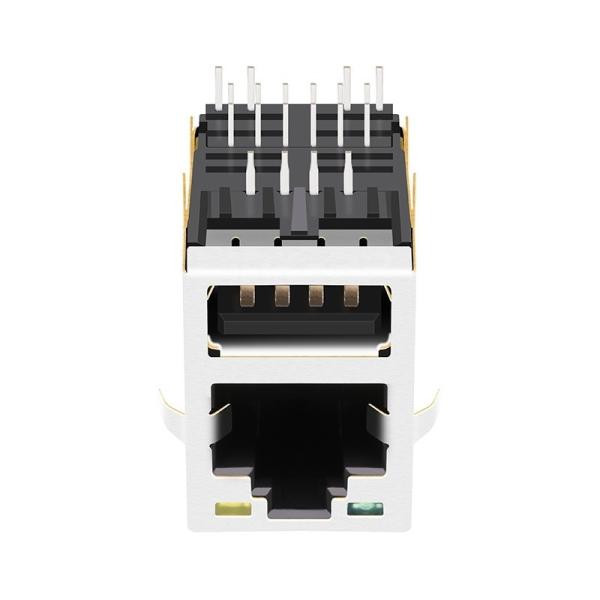 LPJU3836AHNL RJ45 Magjack with Single USB 1000 Base-T Tab Up Green/Yellow Leds