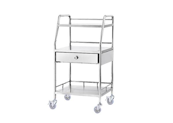 Noiseless Four Castors Instrument Trolley Medical Dressing Trolley  With Two Shelves