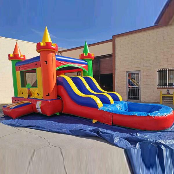 Portable Fun Guaranteed with Small Tropical Inflatable Waterslide Combo Bounce House