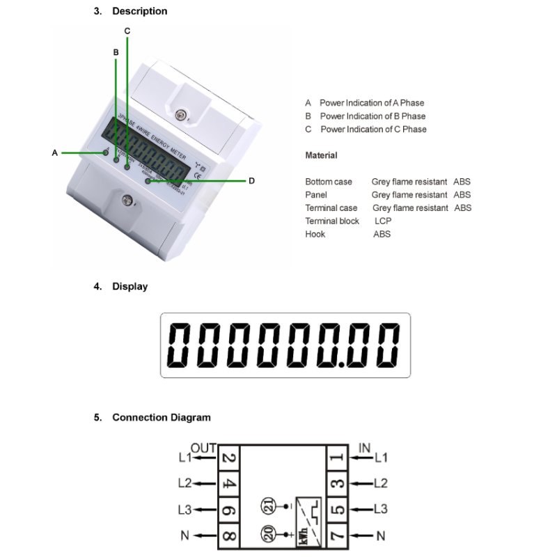3 Phase 4 Wire Energy Meter XTM024 Series Din Rail Smart Digital KWH Meter 3*20(80)A 380V