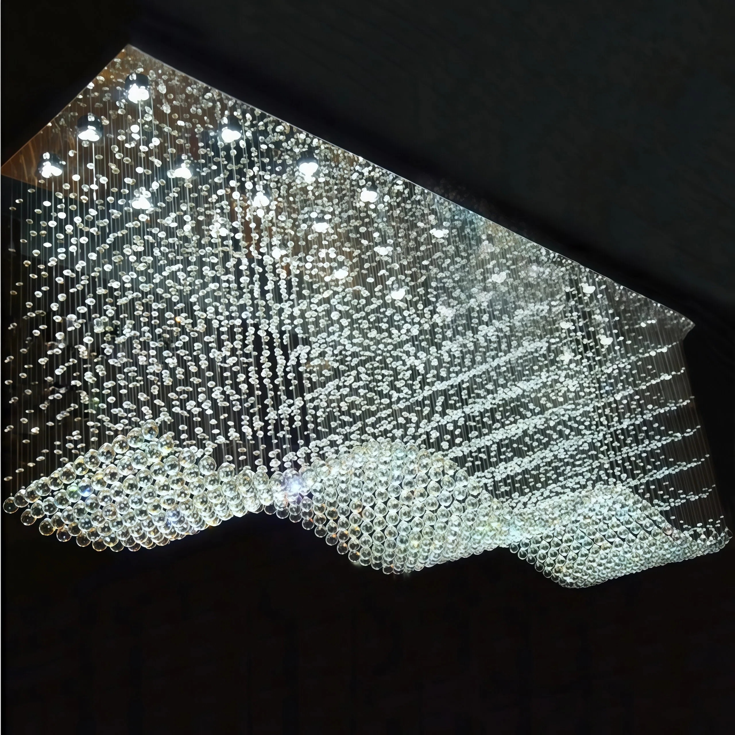 JYLIGHTING Wave Rectangular Stainless Steel Crystal Chandelier, Waterfall Tassel Crystal Pendant Lamp, Large Decorative Ceiling Light for Hotel Lobby, Sales Office & Banquet Hall Engineering