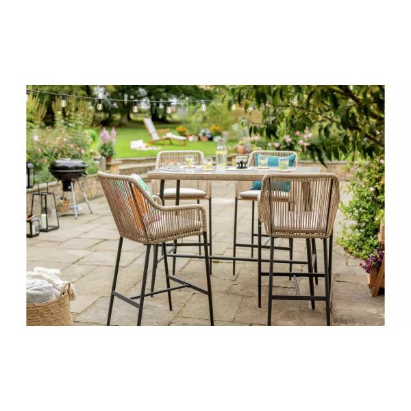 Modern Design AJUNION Metal 4 Seater Garden Bar Set Rattan Weave Outdoor Dining Set