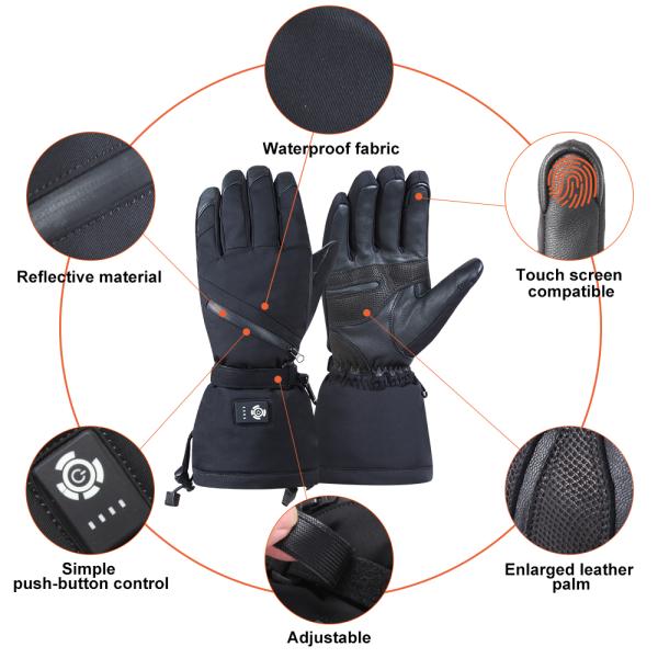 доказательство снега зимы перчаток батареи 7.4V перезаряжаемые нагретое черное