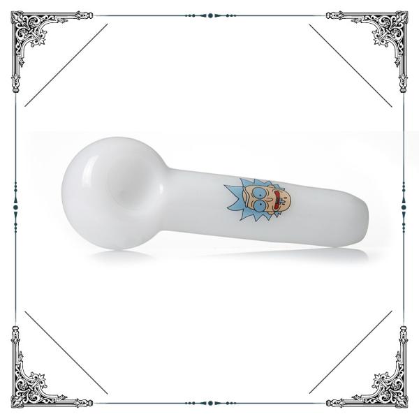 Rick / Morty Glass Smoking Pipe White Color Smoking Spoon Pipe Pocket For Tobacco
