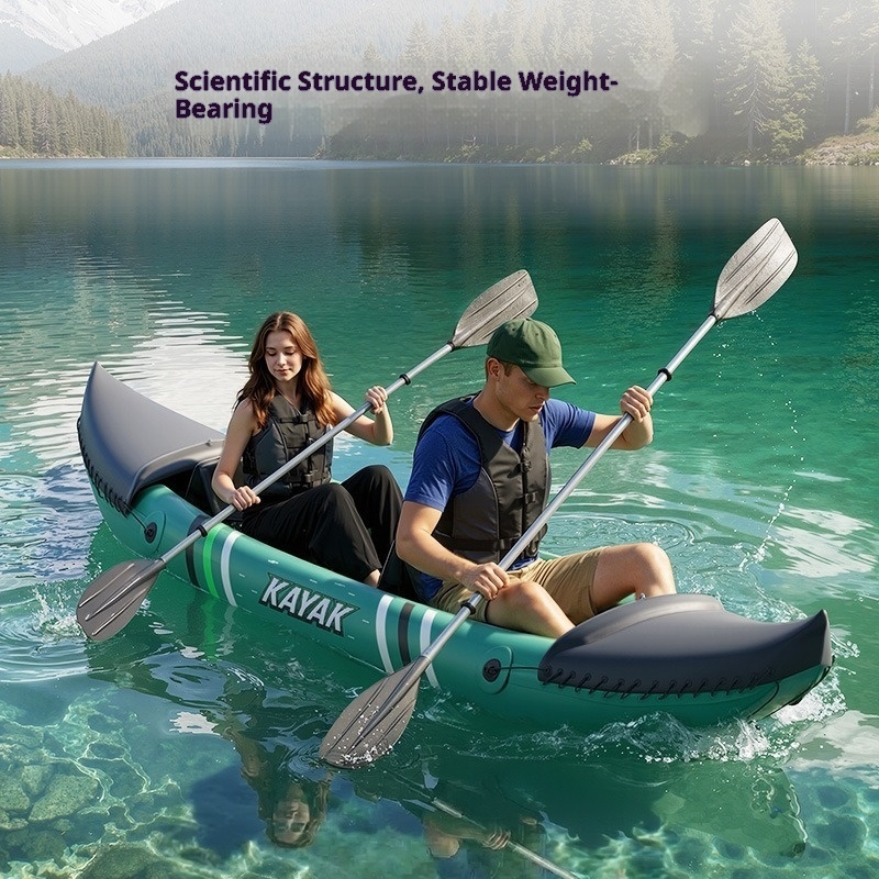 Outdoor Inflatable PVC Kayak for Two People 3.1-4m Length 163kg Capacity Thickened Abrasion-resistant Fishing Adjustable Seats