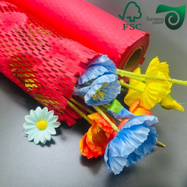 FSC 50gsm Red  Honeycomb Paper Wrap  Eco Friendly Cushioning For E Commerce Fragile Items