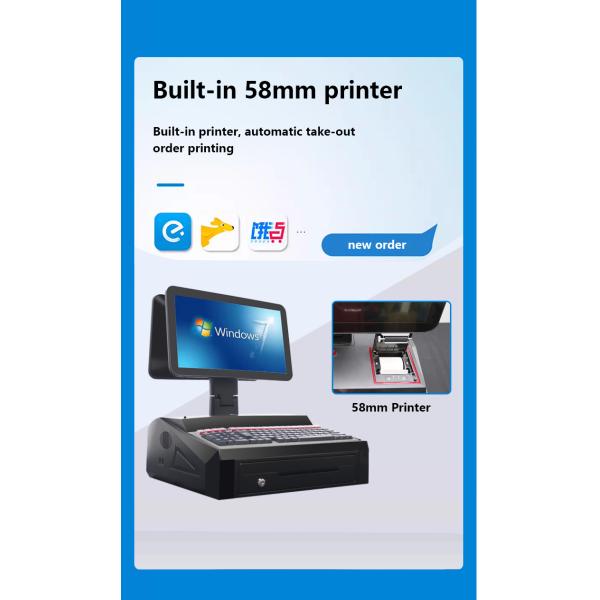15.6inch Dual Screen Touch All in One POS System with Cash Drawer and Built in 58mm Printer 2GB RAM Supermarket
