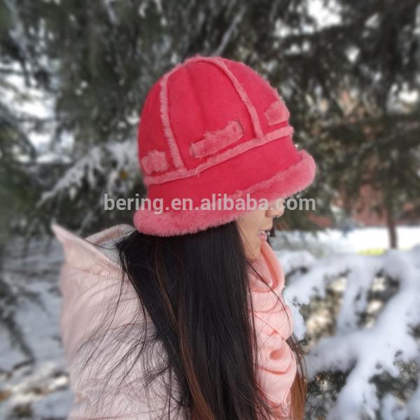 Shearling Spanish Merino Fur Beanie Hat Sheepskin Plain Pattern For Adults