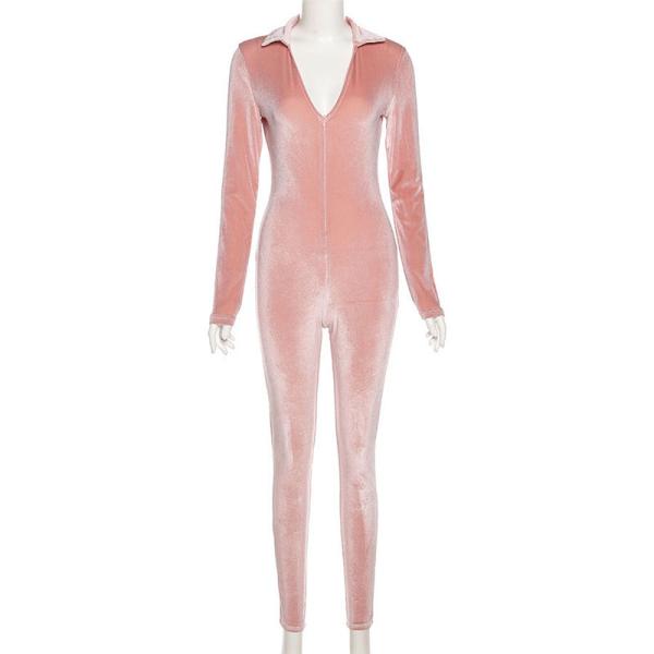 Casual Women Bodycon Jumpsuit , Breathable Velvet One Piece Jumpsuit