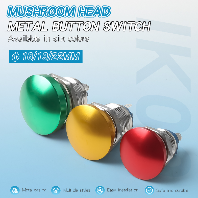 MGT-D 16/19/22mm Mushroom Head Stainless Steel Push Button Switch Self-Reset Point 1NO Screw Foot Welding IP65 3-220V 2A
